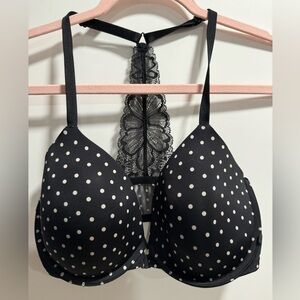 Victoria Secrets Racerback Demi, Black/Tan Polka Dot Bra size 32DDD‎